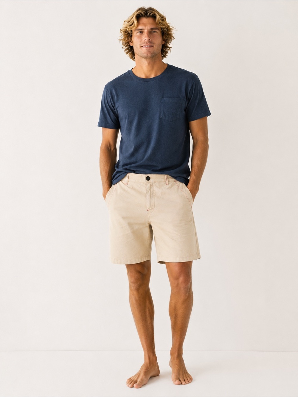 AussieBum Khaki Chino Shorts Red Contrast Stitching Men’s L Stretch Cotton Surf
